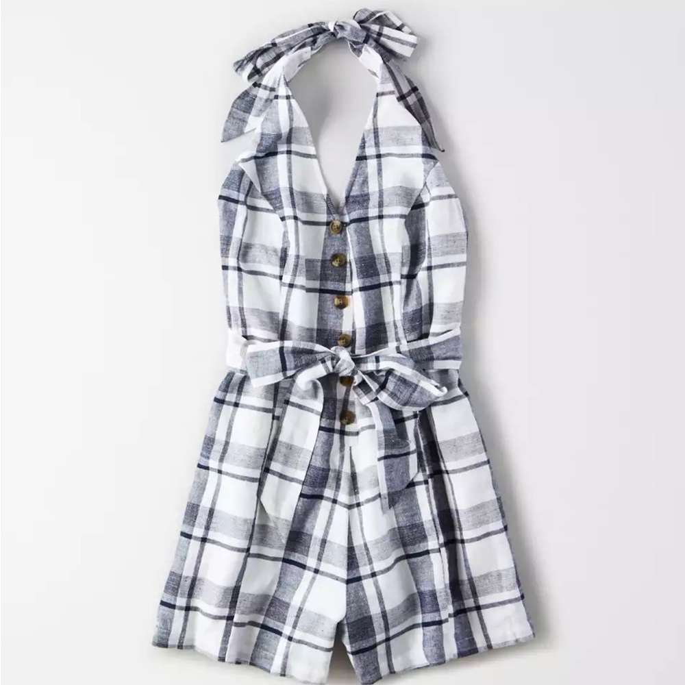 American Eagle Outfitters Women’s Navy Blue Plaid Romper NWT size SM